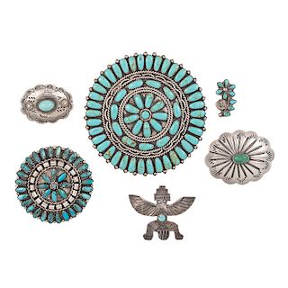 Navajo Silver and Turquoise Pendants / Brooches