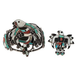Zuni Channel Inlay Eagle Dancer Cuff Bracelet AND Ring
