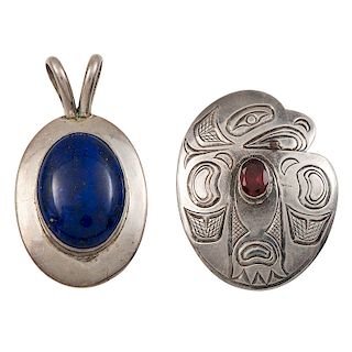 Southwestern Sterling Silver Pendant AND Northwest Coast Style Sterling Silver Pin