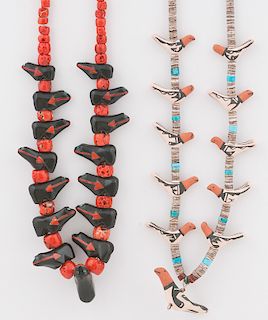 Zuni Jet and Coral Bear Fetish Necklace PLUS
