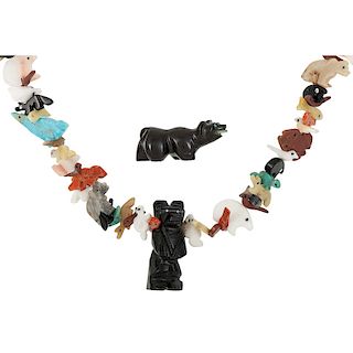 Fetish Necklace AND Bear Fetish, from Estate of Lorraine Abell (New Jersey, 1929-2015)