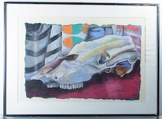 Dan Woodson "Skull Scape" Pastel Drawing on Paper