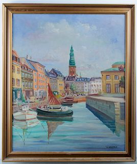 K. Werner Canal Scene Oil on Canvas