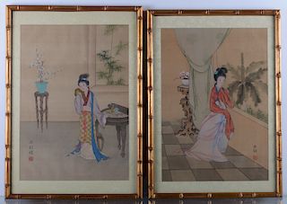 Japanese Prints on Silk Pair