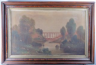 Italian Aqueduct 19th C Oil on Canvas