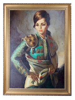 Female Matador Portrait Oil on Canvas, Signed
