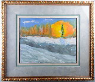Aleksandr Kushner Snowy Landscape Oil on Canvas