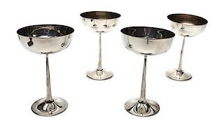 A Group Four Silver-Plate Goblets. Height 6 inches.