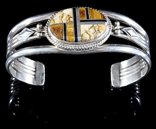 Navajo Sterling & Multistone Mosaic Bracelet