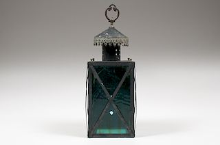Lantern with Green Art Glass