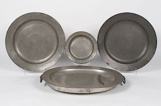 Pewter Chargers, Plate, and Platter