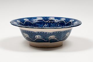 Clews Staffordshire Blue Center Bowl with Thirteen States