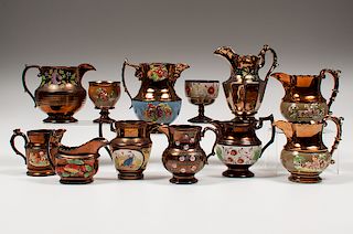 Copper Lusterware Pitchers, Goblets, and Gravy Boats