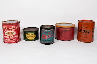 Peanut and Pretzel Advertising Tins, Including Planters Pennant