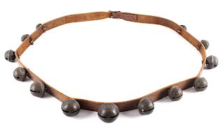 Large Antique Sleigh Bells on Leather Collar