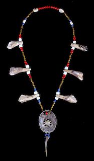 Plains Indian Trade Bead & Bison Tooth Necklace