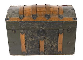 Ornate Early 19th Century Humpback Wooden Trunk