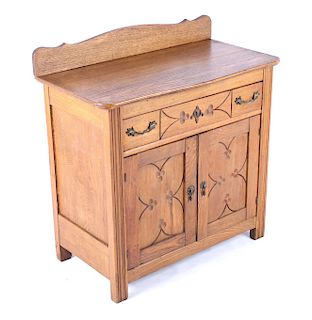 Antique Spoon Carved Oak Wash Basin Cabinet
