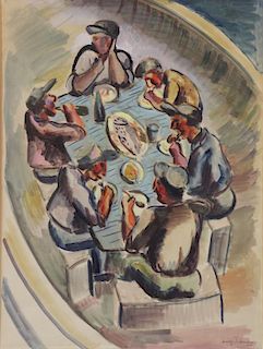 LEHMAN, Irving. Watercolor. At the Table, 1934.