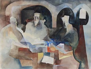 EHRENREICH. Watercolor. Men Seated at a Table.