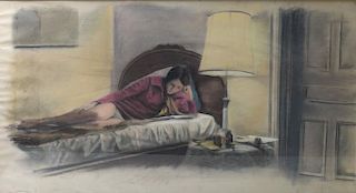 ILLEGIBLY Signed. Pastel on Paper. Woman Reading.