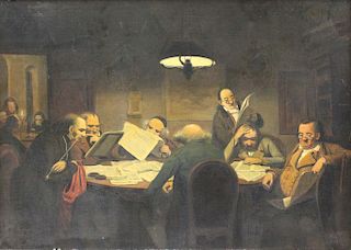 NEUFELD, P. Oil on Canvas. Gentlemen Reading