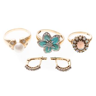 A Trio of Rings & Diamond Hoops in Gold