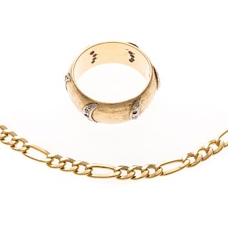 A Figaro Chain in 18K & a 14K Band with Diamonds