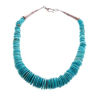 A Lady's Turquoise Disc Bead Necklace