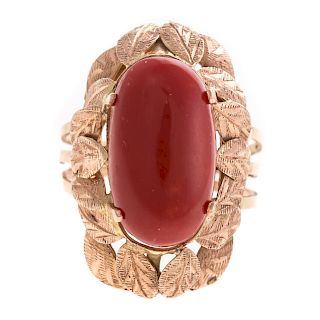 A Vintage Oxblood Coral Ring in 14K Gold