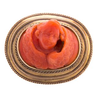A Lady's 14K Italian Carved Coral Brooch