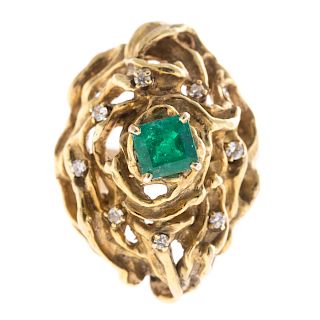 A Lady's Custom Made Emerald & Diamond Ring in 14K