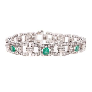 A Fine Art Deco Diamond & Emerald Bracelet