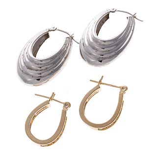 Two Pairs of Lady's 14K Hoop Earrings