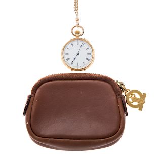 A Pocket Watch in 18K & a Ferragamo Leather Case