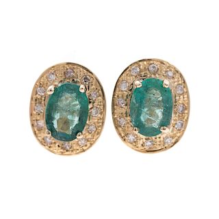 A Pair of Emerald and Diamond Earrings in 18K