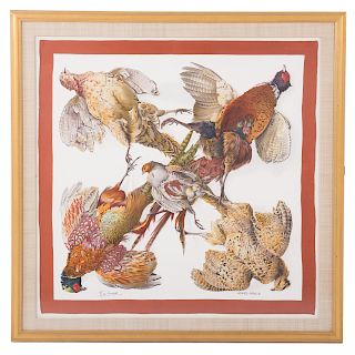 A Framed Hermes Belle Chasse Pheasant Scarf 90