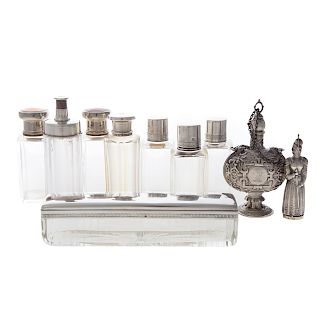 Silver lidded scent bottles incl. Louis Vuitton