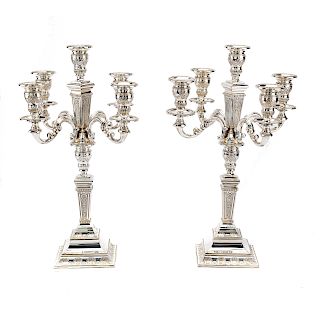 Pair Georgian style silver 5-light candelabra