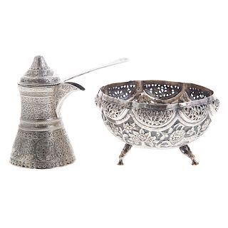 Two Continental fine silver table articles