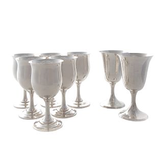 Eight sterling silver goblets