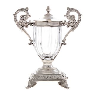 French silver mounted pedestal jam jar