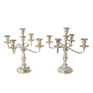 Pair of Kirk repousse sterling 5-light candelabra