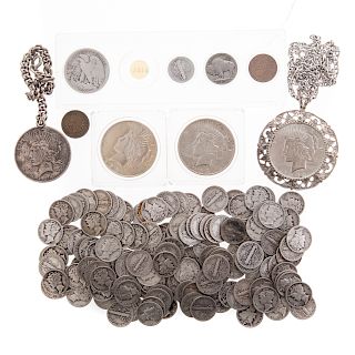 US Silver Coins, incl 4 Silver Dollars & 151 dimes