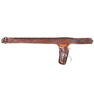 Cowboy tooled leather gun rig, single holster
