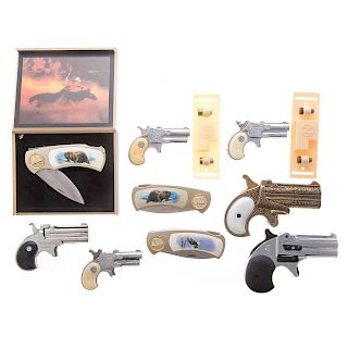 Assortment of derringers and pocket knives