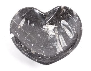 Prehistoric Orthoceras Fossil Polished Heart Bowl