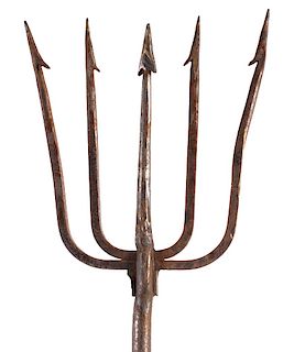 Wrought Iron Worked Five Point Fishing Trident
