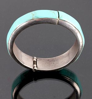 Sterling Silver and Turquoise Hinged Bracelet