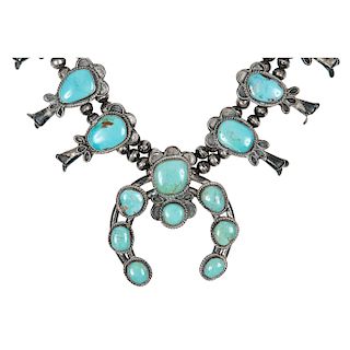 Navajo Silver and Turquoise Squash Blossom